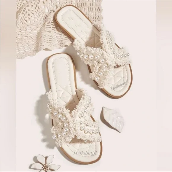 Pearl Beading Embellished Slide Sandals - Picture 6 of 6